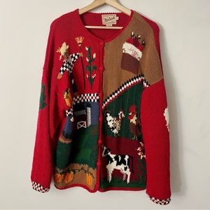 Woolrich Ruby Red Long Sleeve Hand Knit Farm Cardigan Size XL